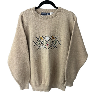 Vintage 90s Scottish Isle Golf Sweater Cream Preppy Old Money Grandpacore size M